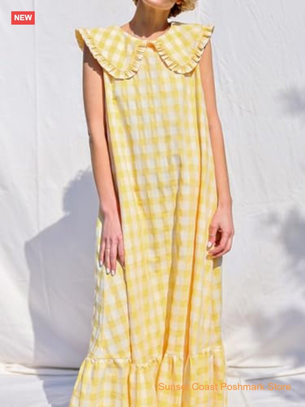 Sleeveless Plaid Maxi Dress with Pockets Ruffle A-Line Beach Sundress - Picture 5 of 7